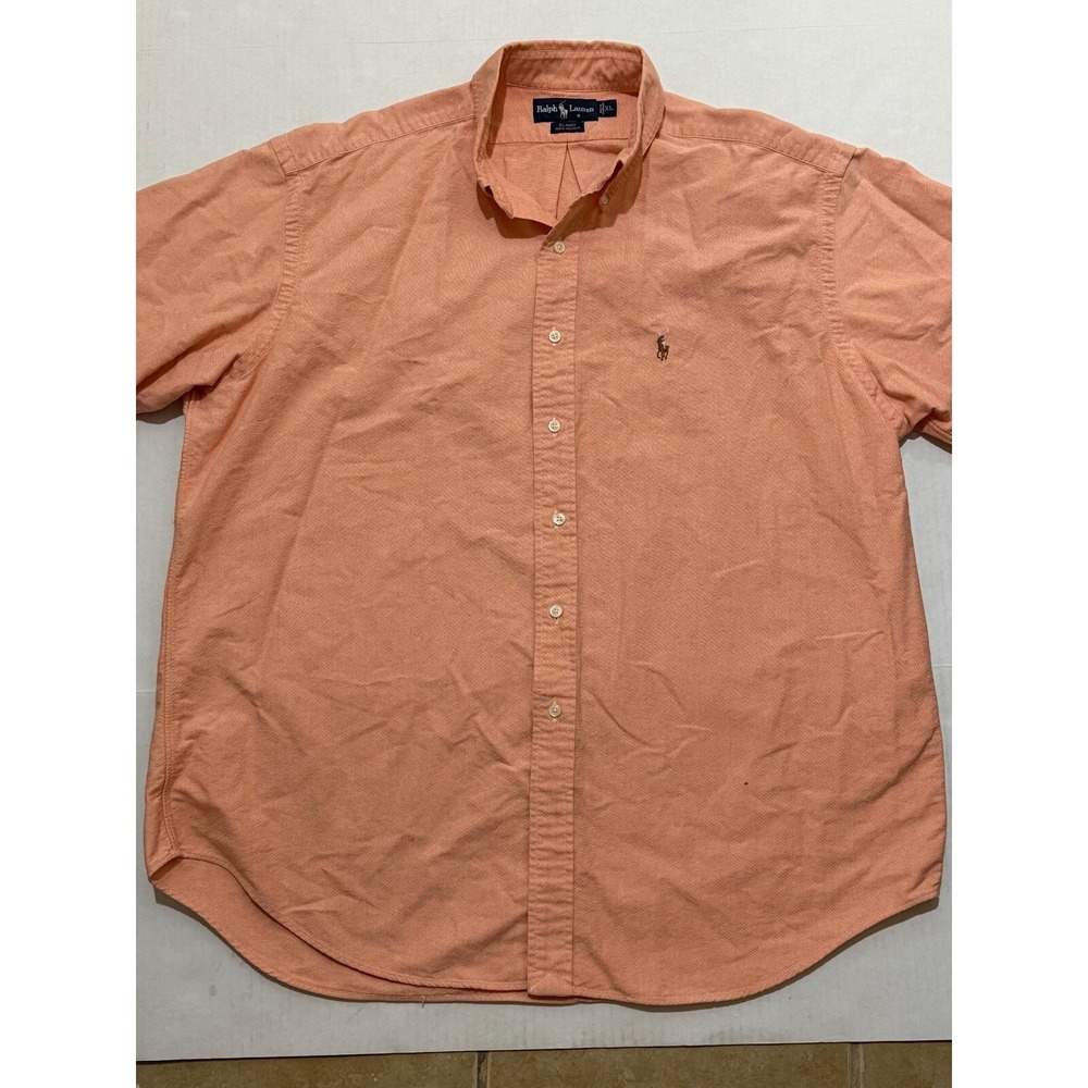 Lauren Ralph Lauren Shirt Orange Men's XL Color Pony Logo Short Sleeve button